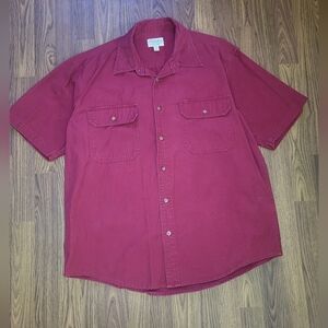 Y2K Cabelas Legendary Quality Button Down Cherry Red Tee Mens Large Canvas A58